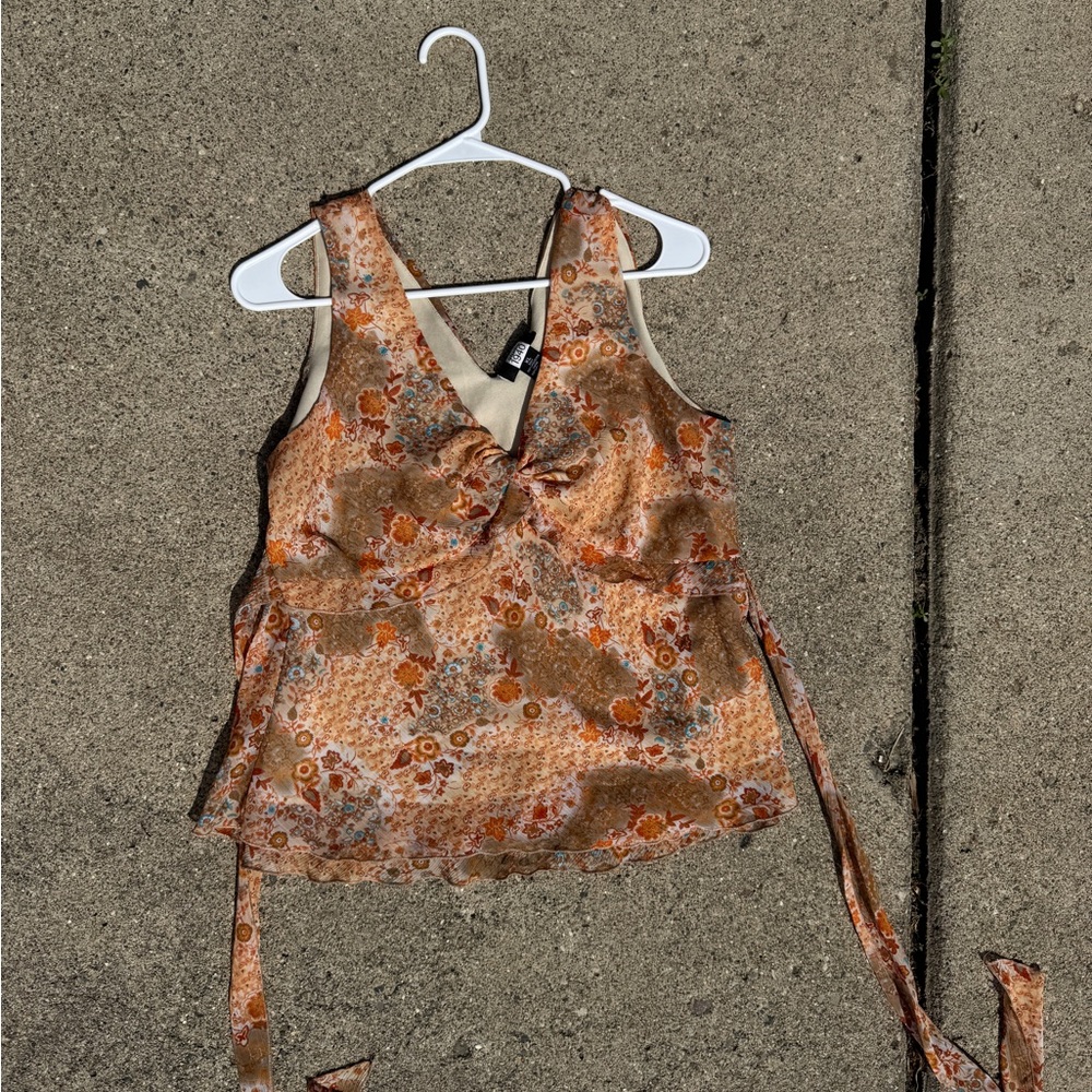 Studio 1940 Orange and Brown Floral Tank Top